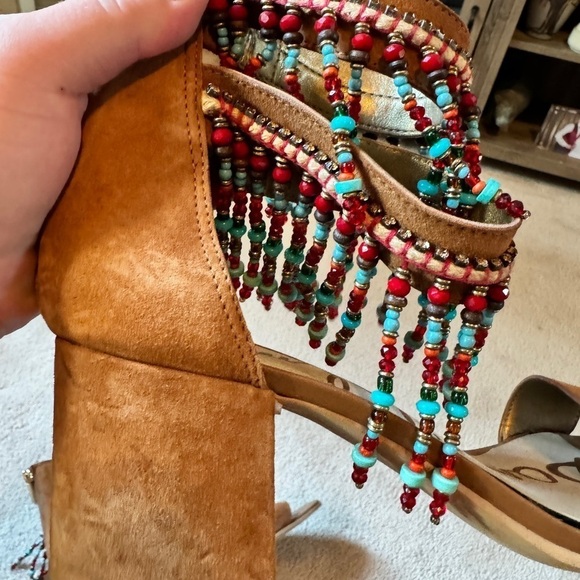NWOB SAM EDELMAN Women’s Sibel Brown Beaded Ankle Strap Block Heel Sandal-Size 9 - Picture 5 of 6